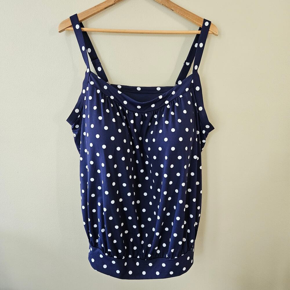 Lands' End Women's Tankini Top, Size 24W Navy Polka Dot Classic